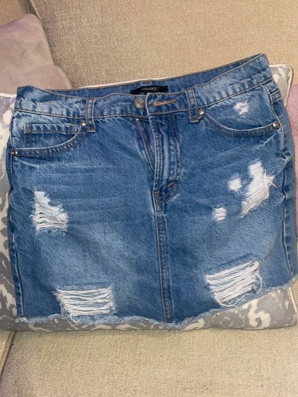 Forever 21 Blue Distressed Denim Mini Skirt